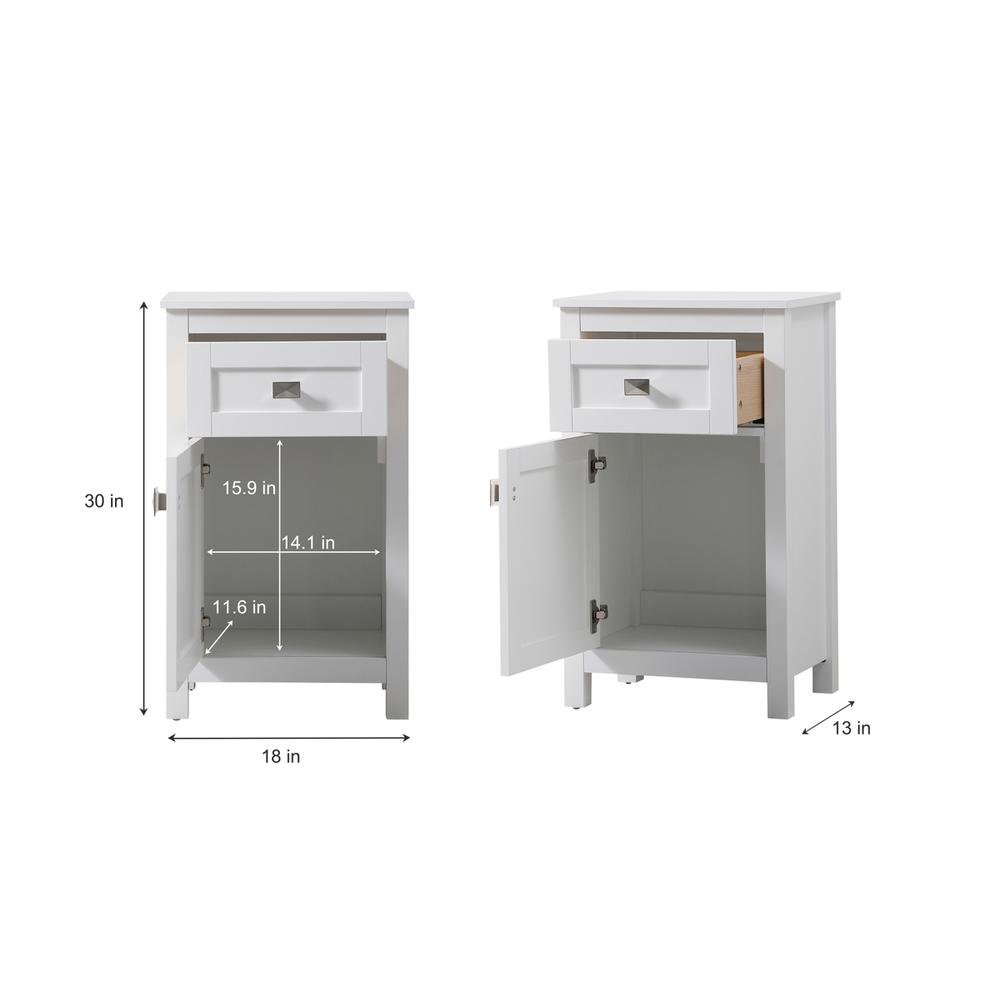 18 Inch Wide Bathroom Storage Freedstanding Cabinet In White. Picture 8