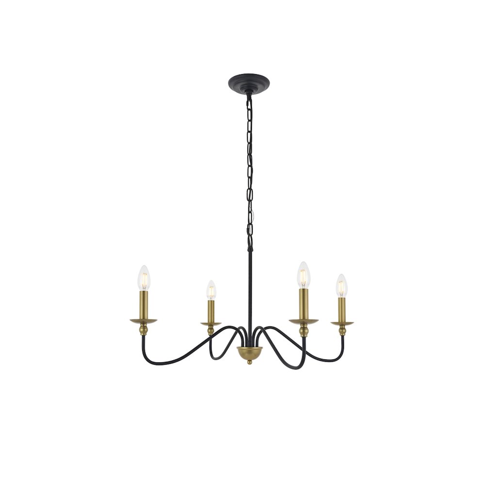 Rohan 4 Light Matte Black And Brass Pendant. Picture 1