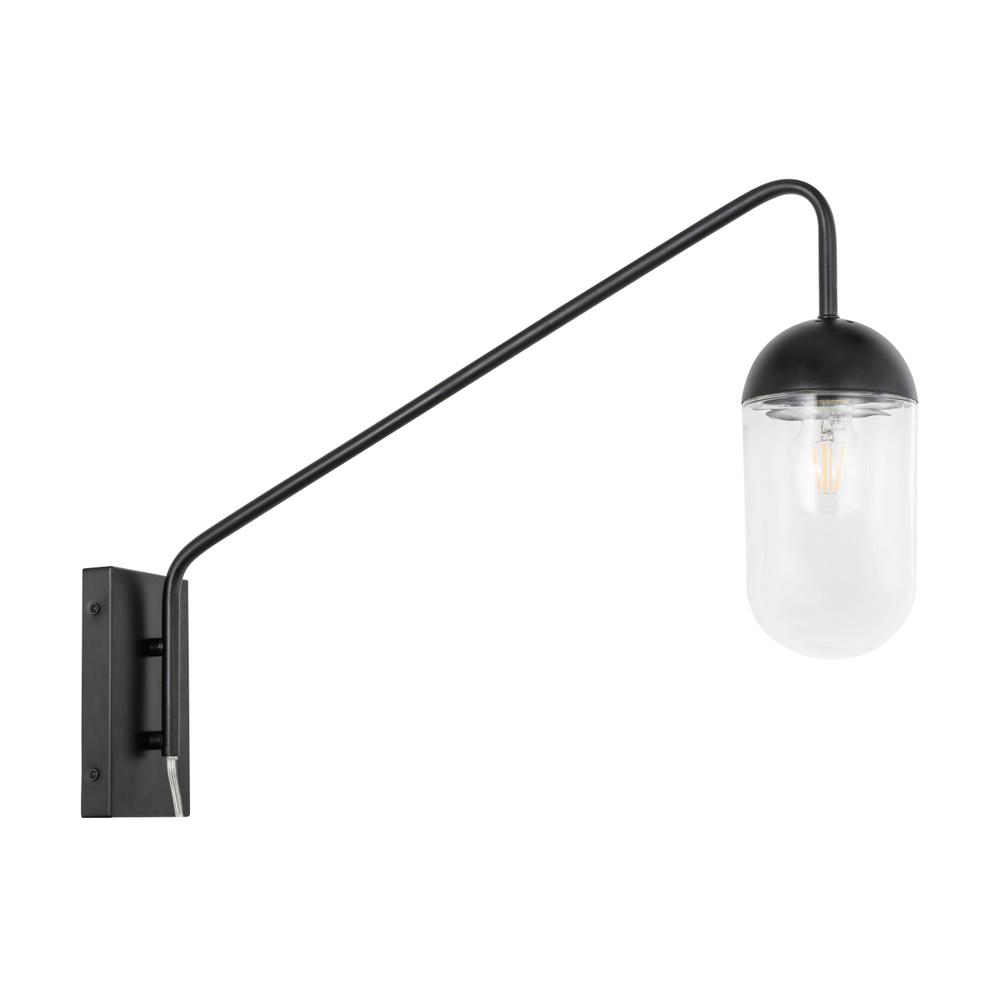 Kace 1 light Black and Clear glass wall sconce. Picture 2