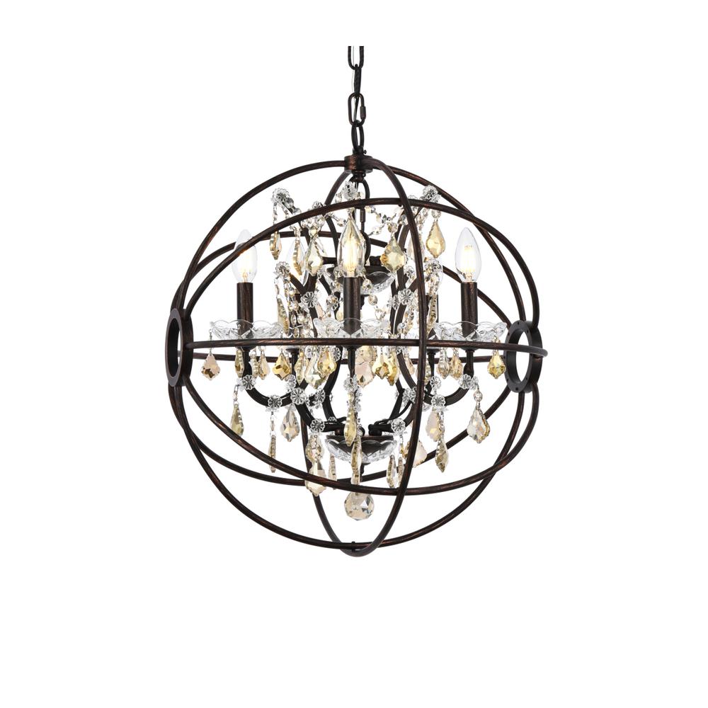 Geneva 5 light Dark Bronze Pendant Golden Teak (Smoky) Royal Cut crystal. Picture 2