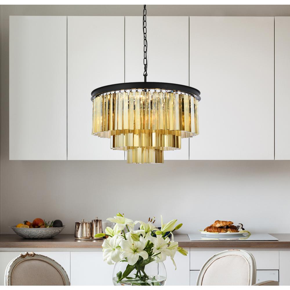 Sydney 9 light Matte Black Chandelier Golden Teak (Smoky) Royal Cut Crystal. Picture 8