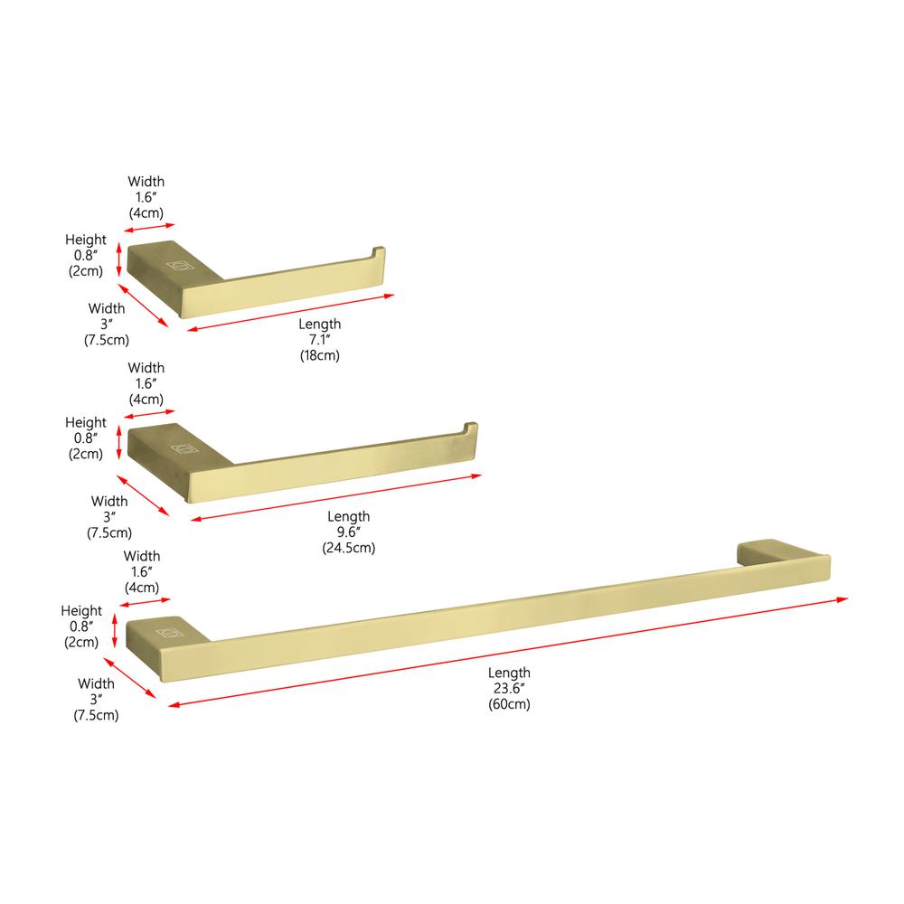 Sofia 3-Piece Bathroom Hardware Set in Brushed Gold. Picture 9