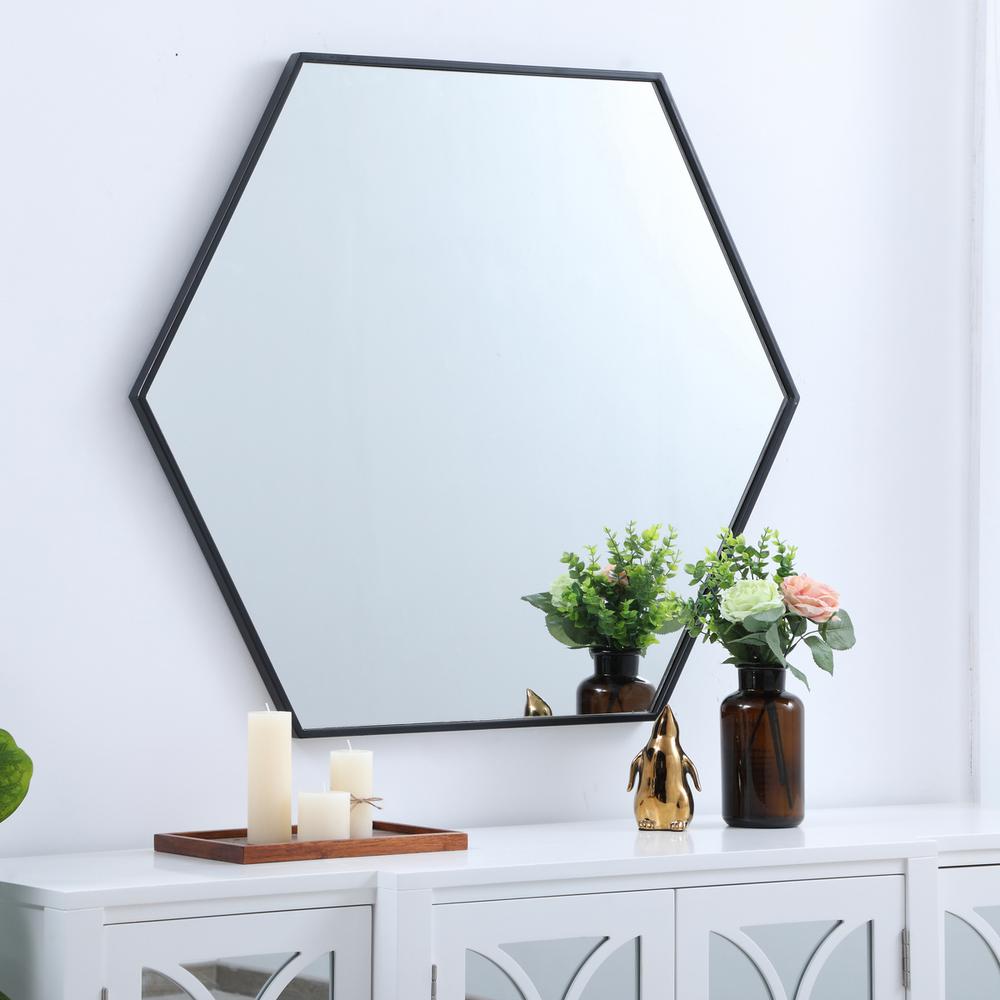 Metal frame hexagon mirror 38 inch in Black. Picture 7