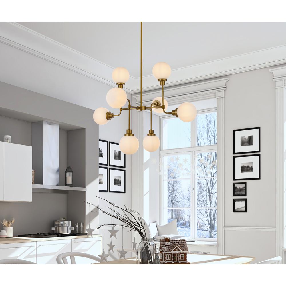 Hanson 8 lights pendant in brass with frosted shade. Picture 7