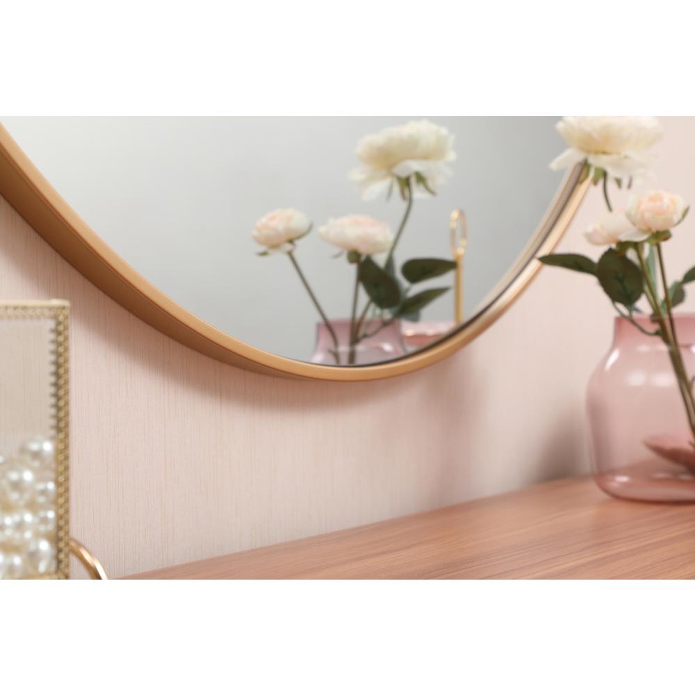 Metal frame round mirror with decorative hook 45 inch in Brass. Picture 4