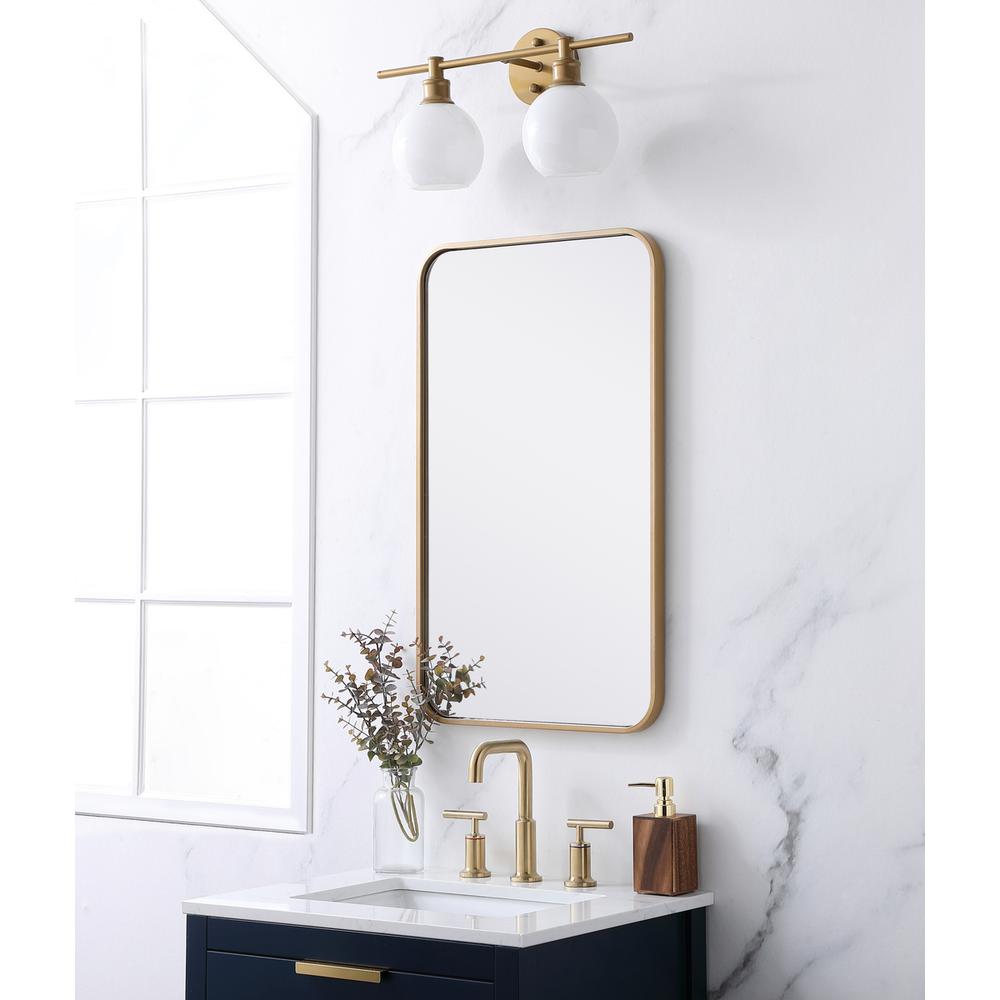 Soft corner metal rectangular mirror 18x30 inch in Brass. Picture 2