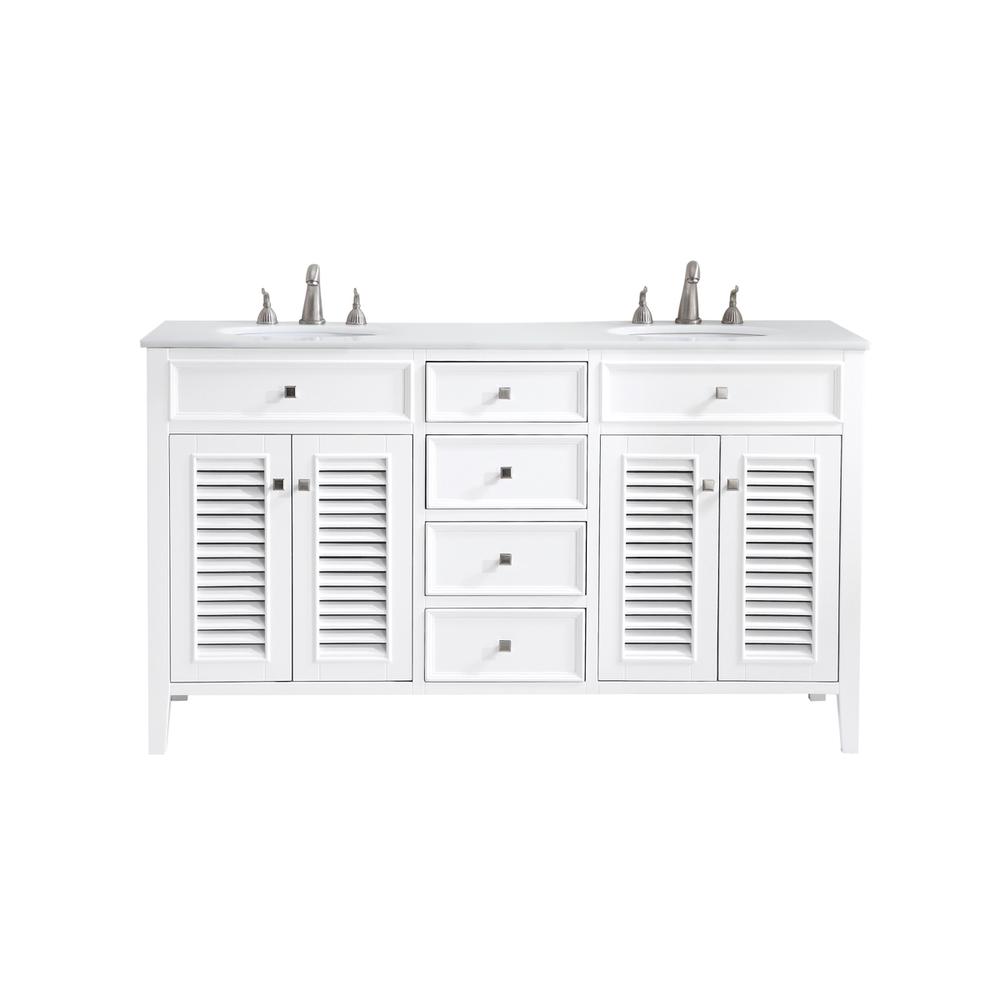 60 inch Double Bathroom vanity in White with ivory white engineered marble. Picture 1