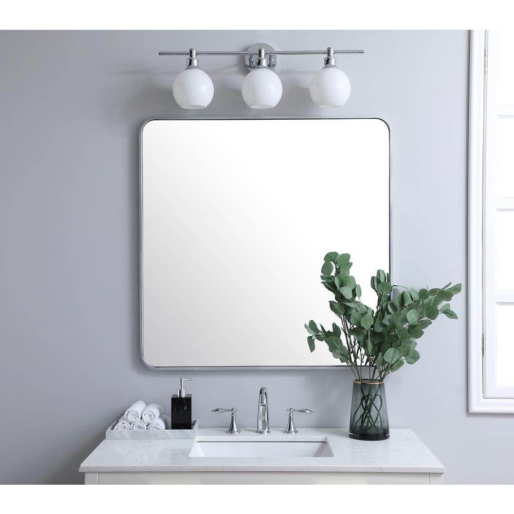 Soft corner metal rectangular mirror 36x36 inch in Silver. Picture 7