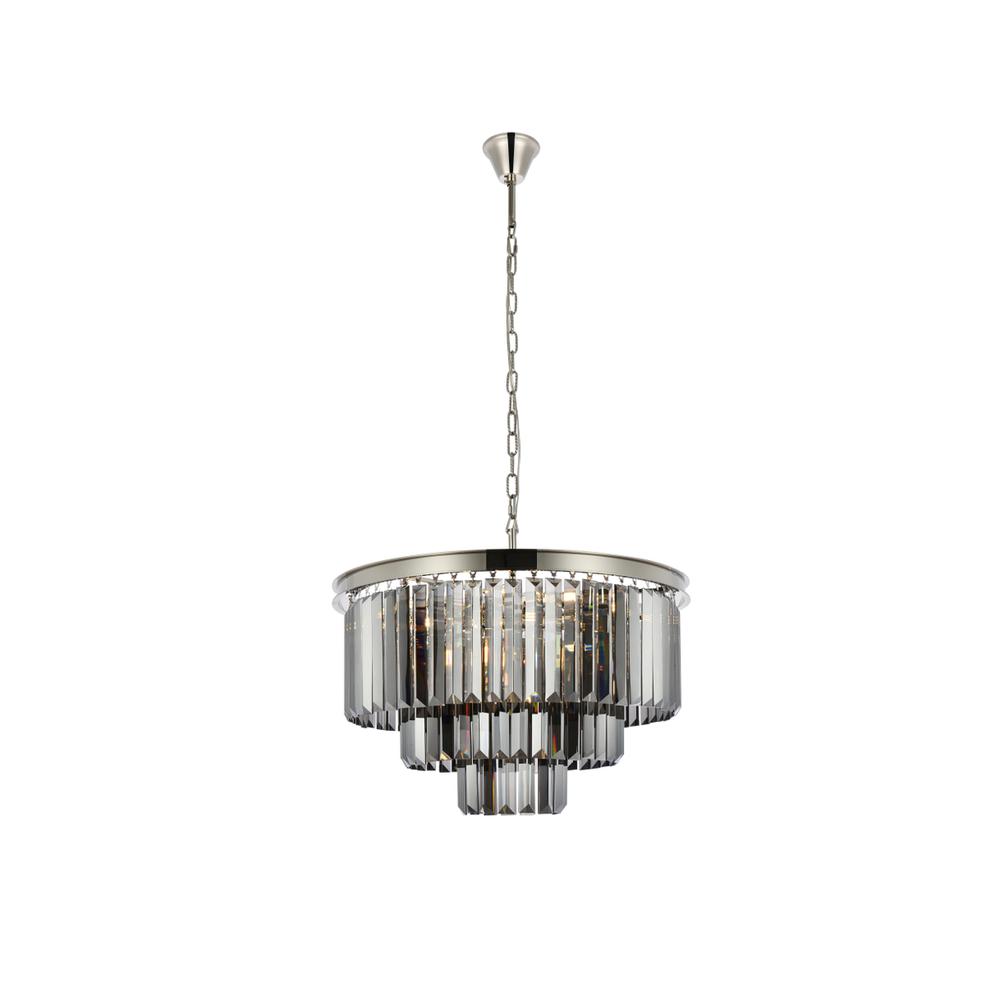 Sydney 9 light polished nickel Chandelier Silver Shade (Grey) Royal Cut Crystal. Picture 1