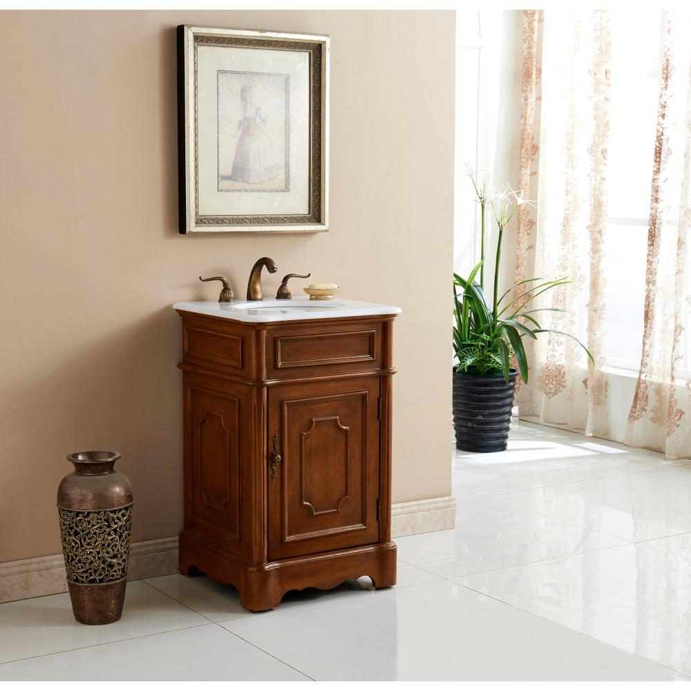 21 inch Single Bathroom vanity in Teak with ivory white engineered marble. Picture 9