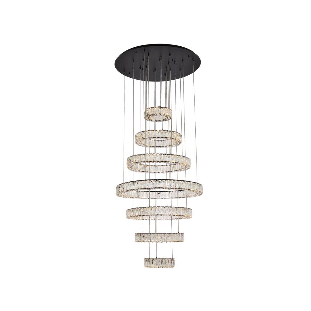 Monroe 34 inch LED seven ring chandelier in black. Picture 1