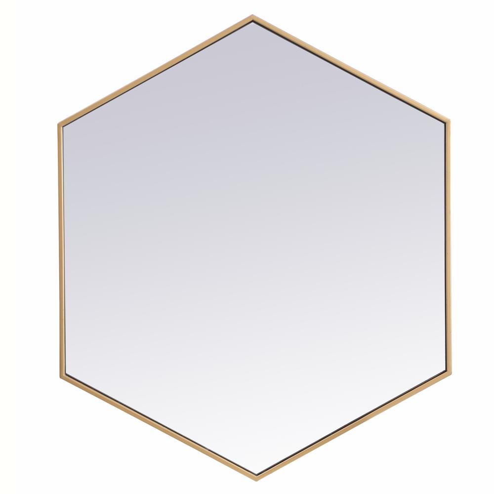 Metal frame hexagon mirror 38 inch in Brass. Picture 1