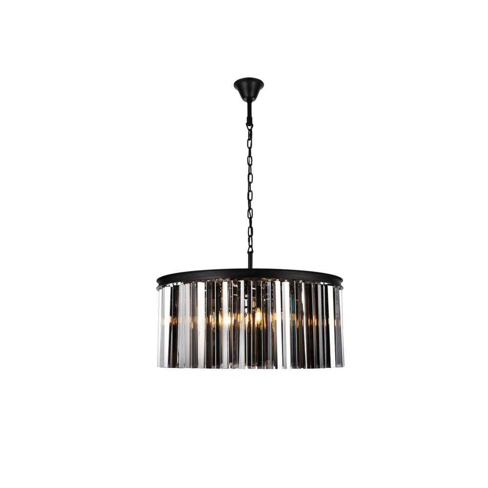 Sydney 8 light Matte Black Chandelier Silver Shade (Grey) Royal Cut Crystal. Picture 1