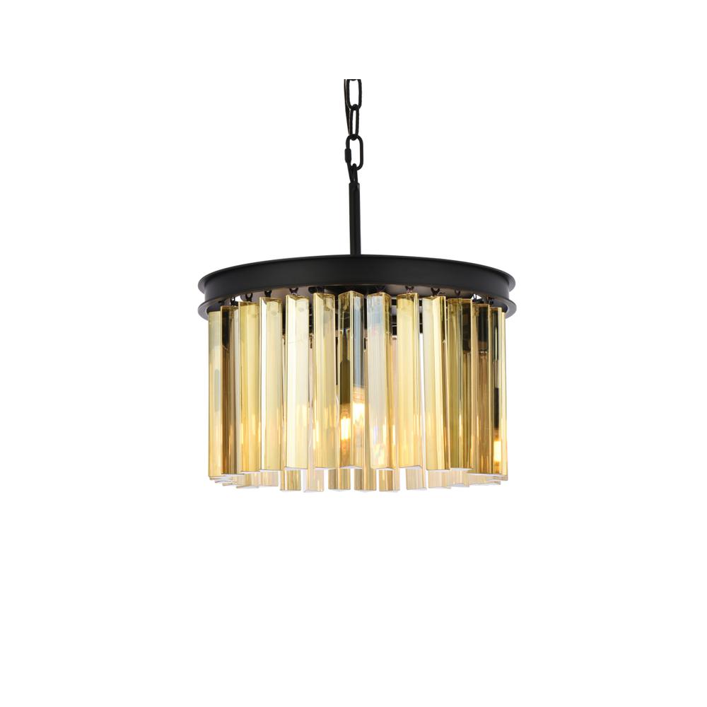 Sydney 3 light Matte Black Pendant Golden Teak (Smoky) Royal Cut Crystal. Picture 2