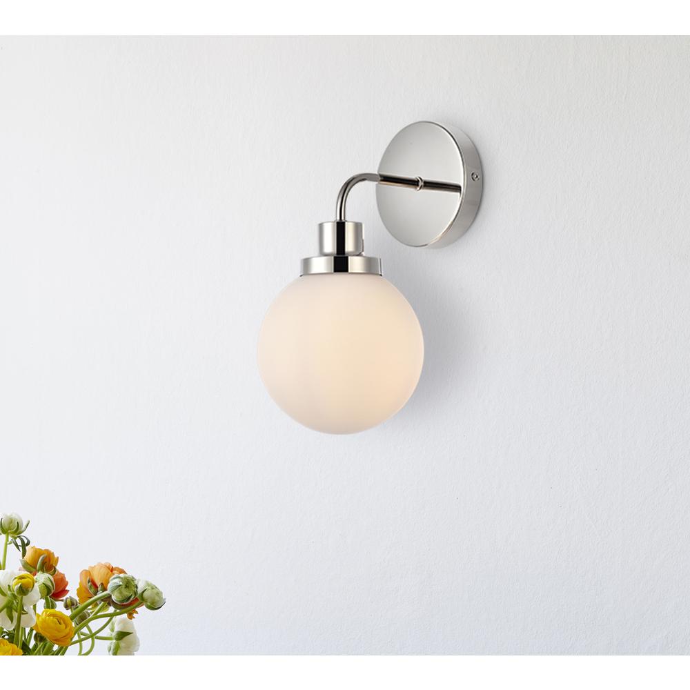 Hanson 1 light bath sconce in polished nickel with frosted shade. Picture 6
