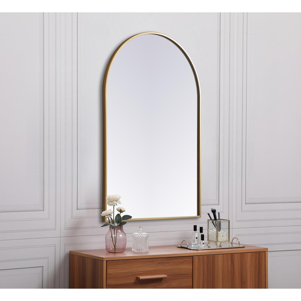 Metal Frame Arch Mirror 27x40 Inch in Brass. Picture 4