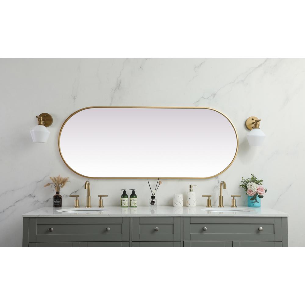 Metal Frame Oval Mirror 24x60 Inch in Brass. Picture 3