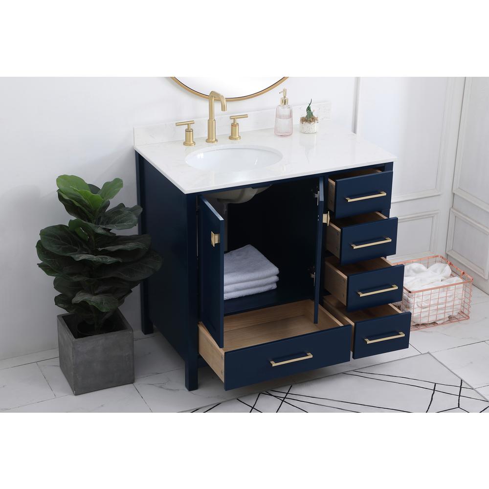 36 inch Single Bathroom Vanity in Blue with Backsplash. Picture 3
