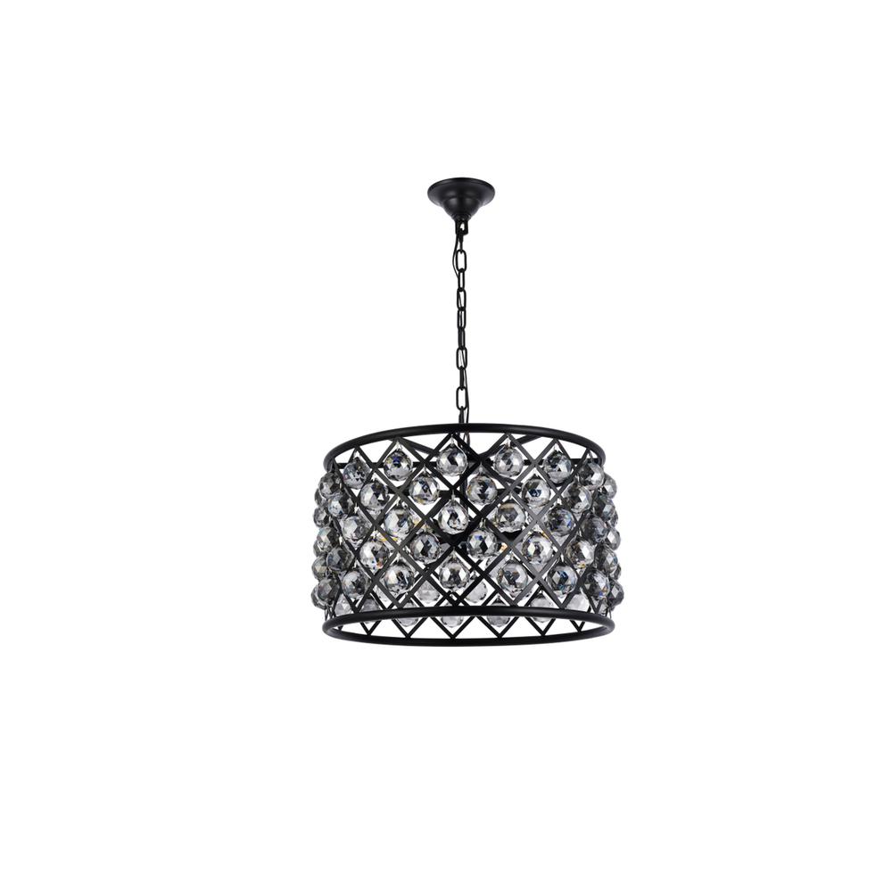 Madison 6 light Matte Black Pendant Silver Shade (Grey) Royal Cut Crystal. Picture 6