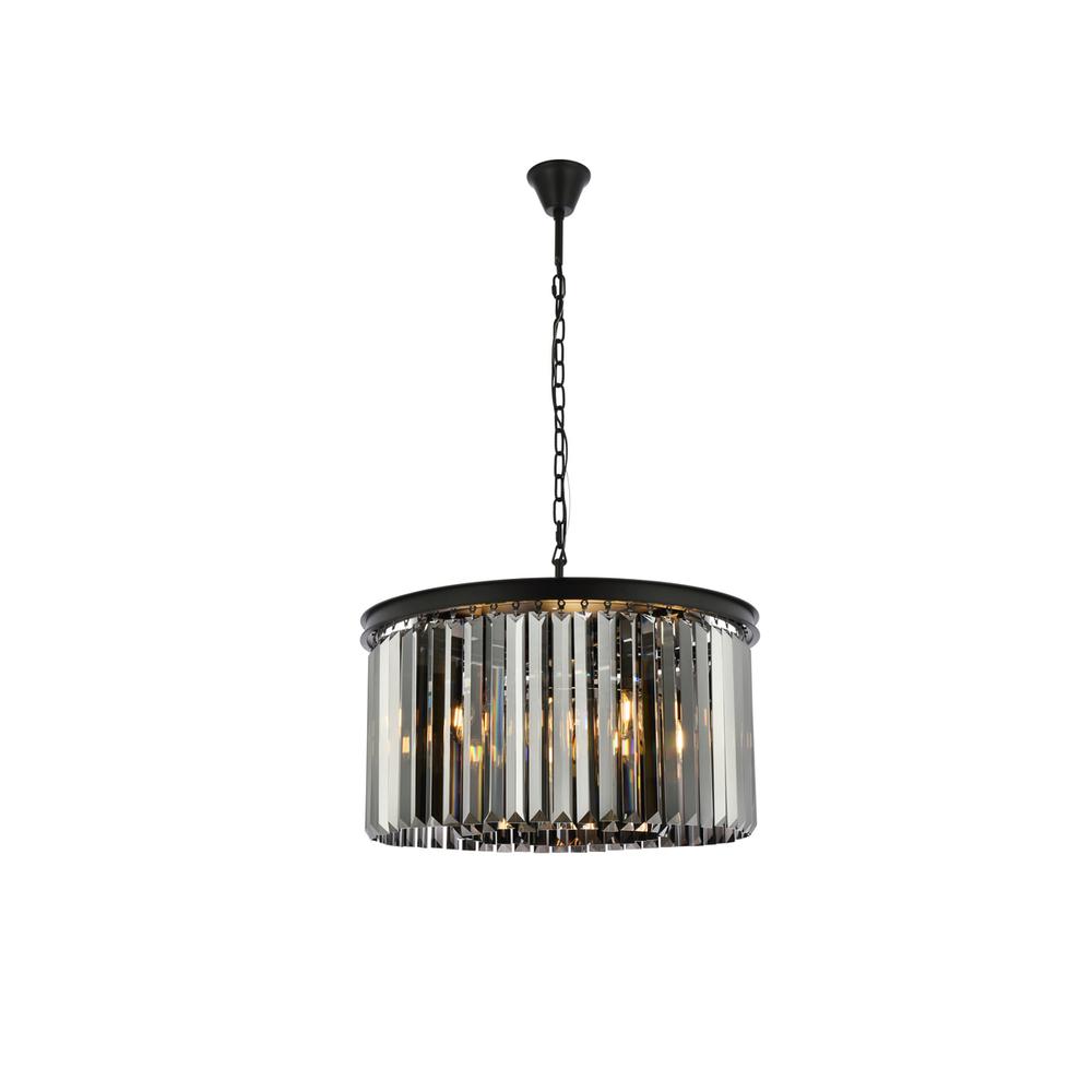 Sydney 8 light Matte Black Chandelier Silver Shade (Grey) Royal Cut Crystal. Picture 1
