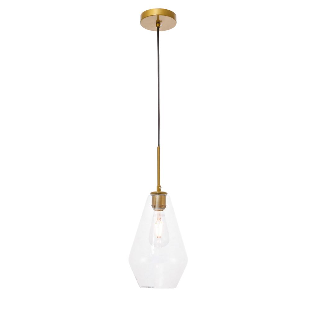 Gene 1 light Brass and Clear glass pendant. Picture 1