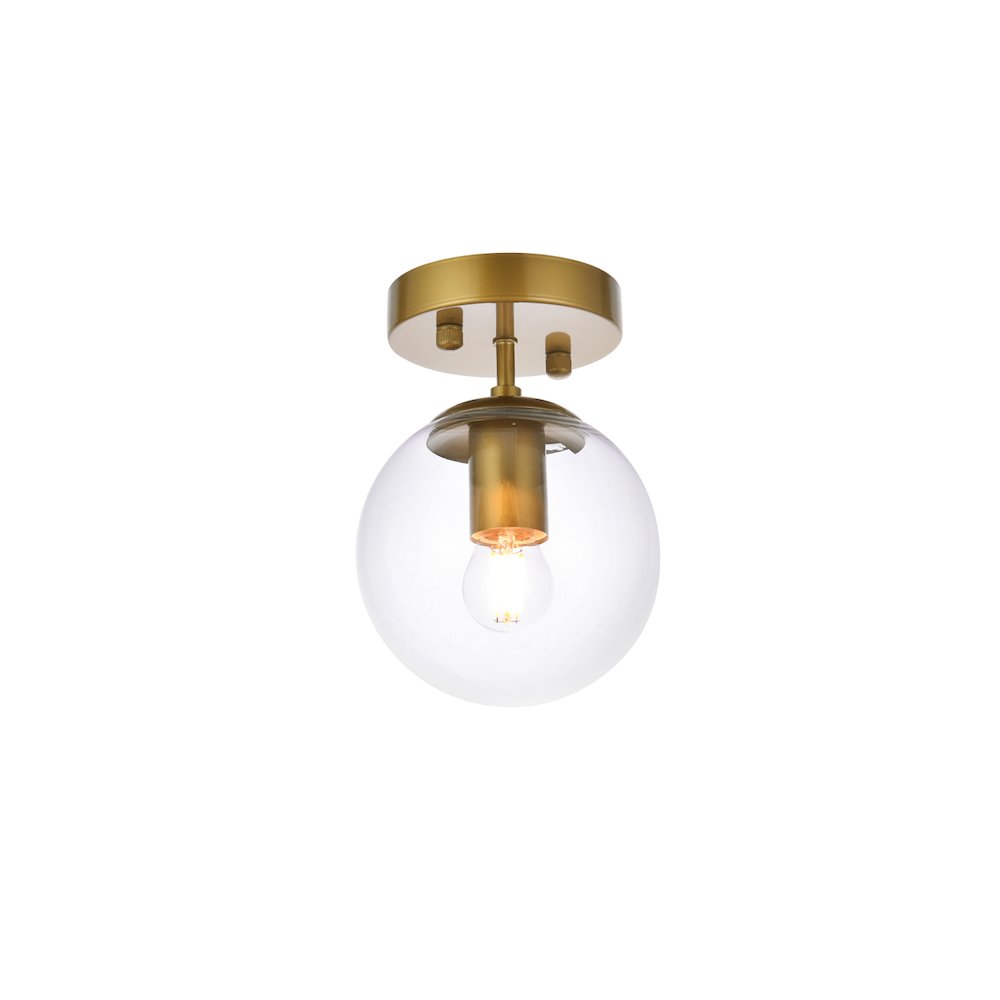 Mimi Six Inch Dual Flush Mount And Bath Sconce In Brass With Clear Glass. Picture 7