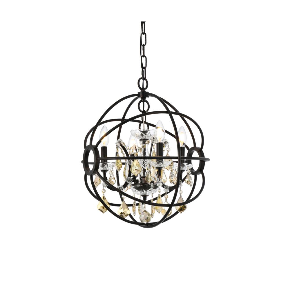 Geneva 4 light Dark Bronze Pendant Golden Teak (Smoky) Royal Cut crystal. Picture 2
