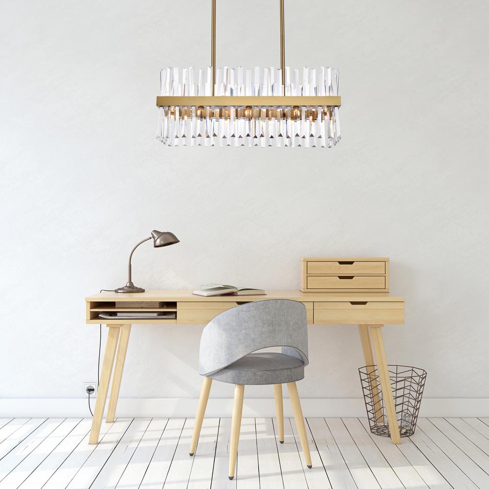 Serephina 30 inch crystal rectangle chandelier light in satin gold. Picture 7