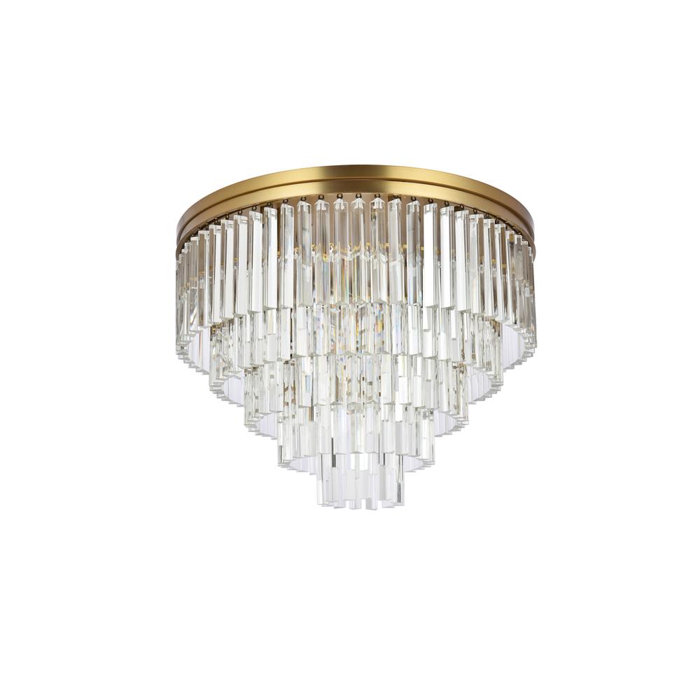 Sydney 32 inch round crystal flush mount in satin gold. Picture 6