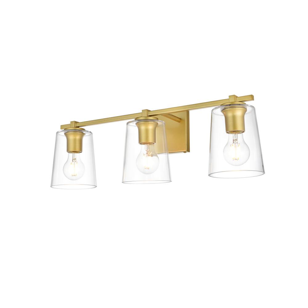 Kacey 3 light Brass and Clear Bath Sconce. Picture 2