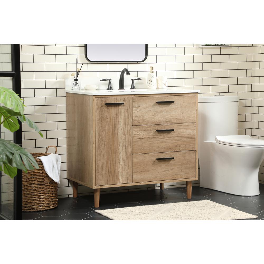 36 inch Single bathroom vanity in natural oak with backsplash. Picture 2