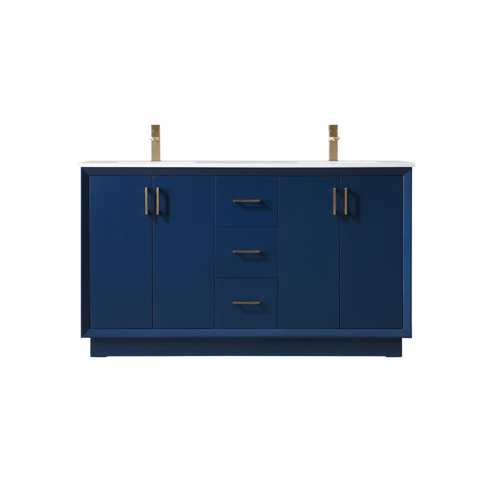 60 Inch Double Bathroom Vanity In Blue. Picture 1