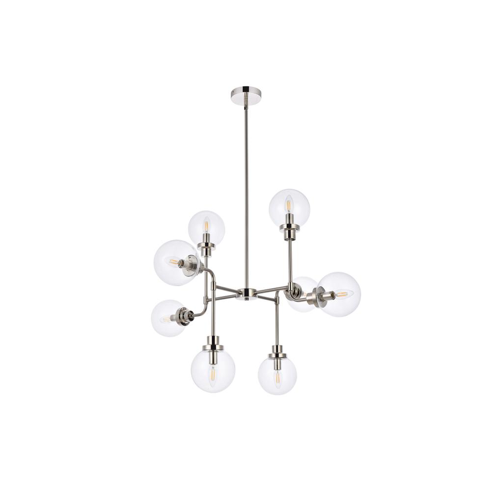 Hanson 8 lights pendant in polished nickel with clear shade. Picture 6