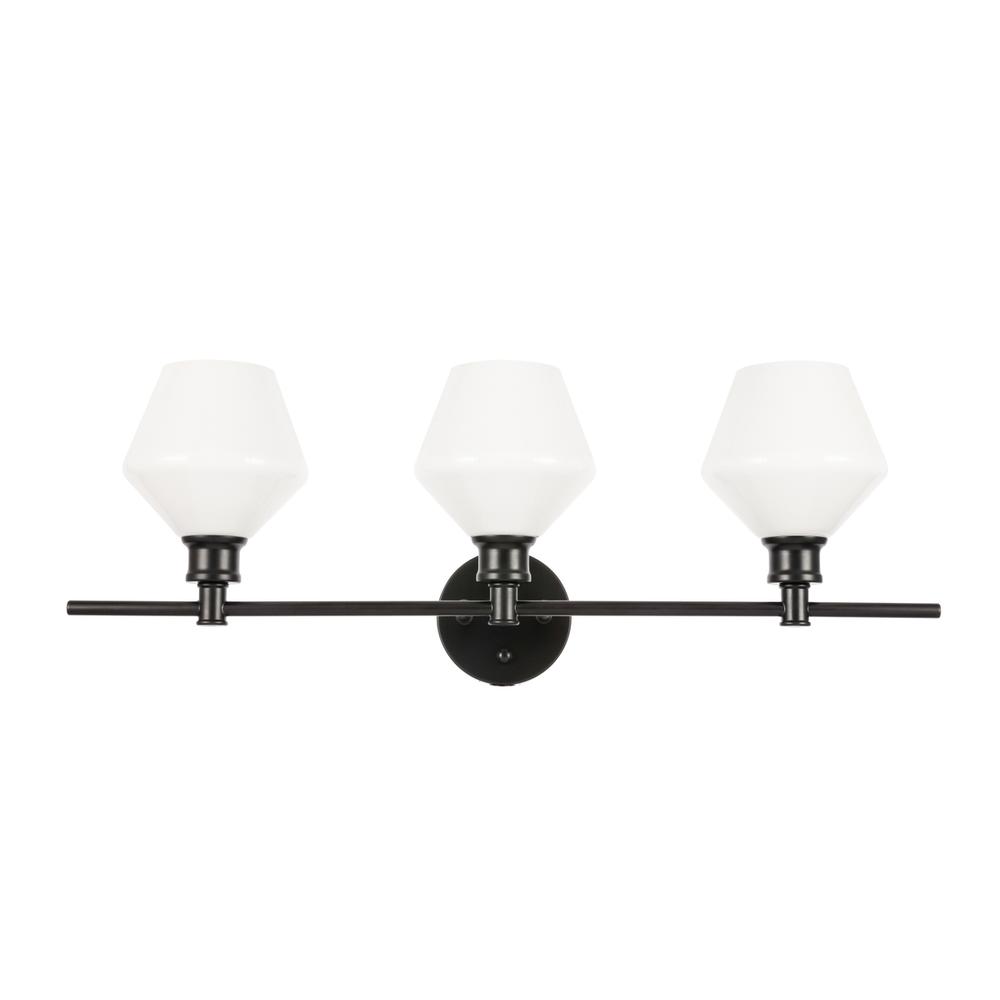 Gene 3 light Black and Frosted white glass Wall sconce. Picture 2