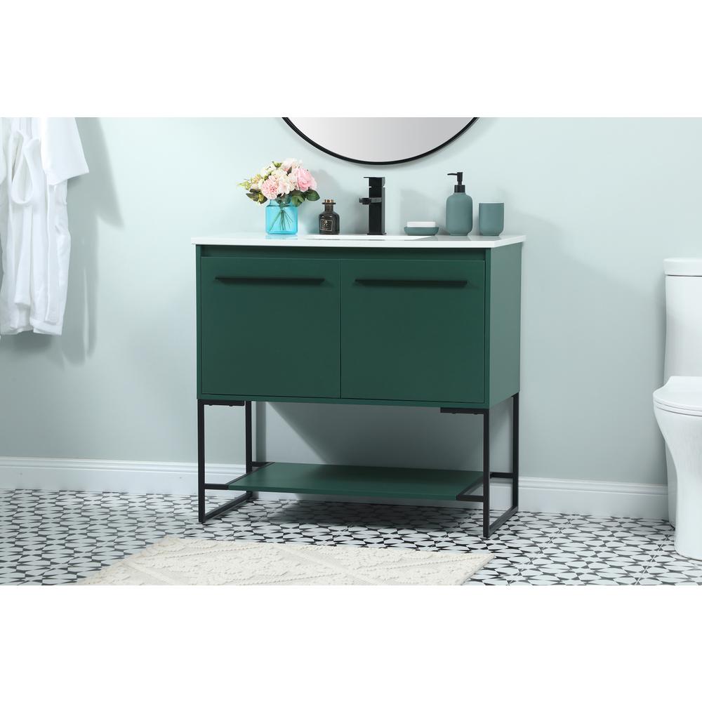 36 inch Single bathroom vanity in green. Picture 2