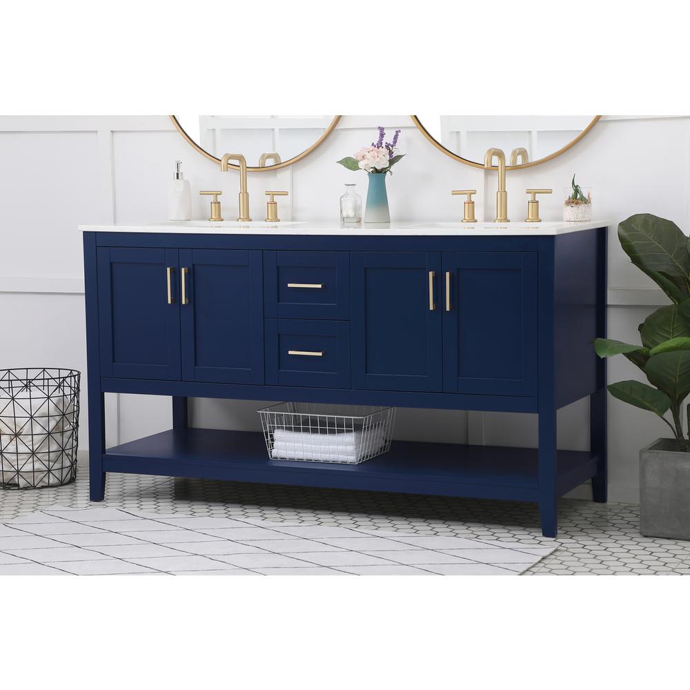 60 inch Double Bathroom Vanity in Blue. Picture 2