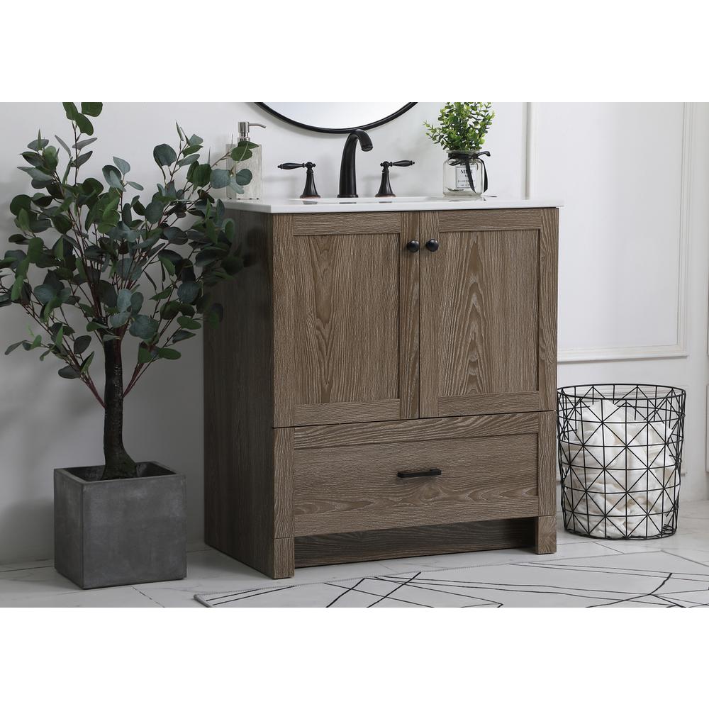 30 inch Single Bathroom Vanity in Weathered oak. Picture 2