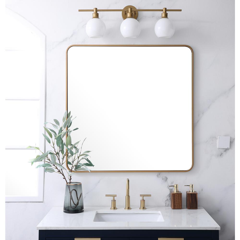 Soft corner metal rectangular mirror 36x36 inch in Brass. Picture 7