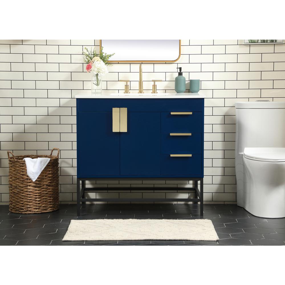 36 inch Single bathroom vanity in blue. Picture 14