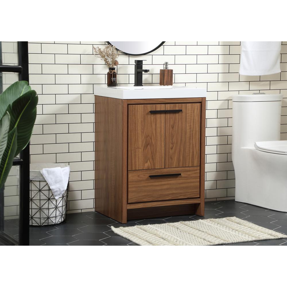 24 inch Single bathroom vanity in walnut brown. Picture 2