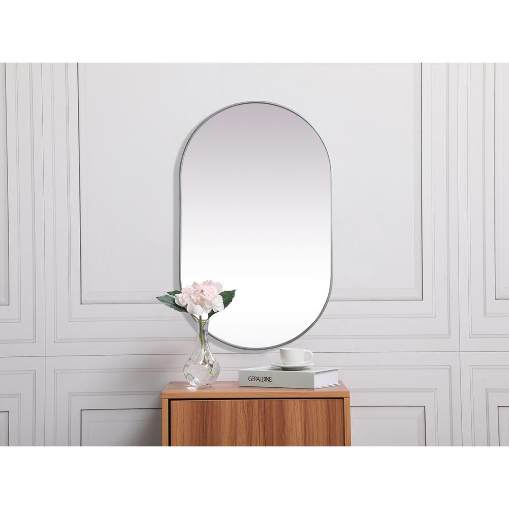 Metal Frame Oval Mirror 30x48 Inch in Silver. Picture 3