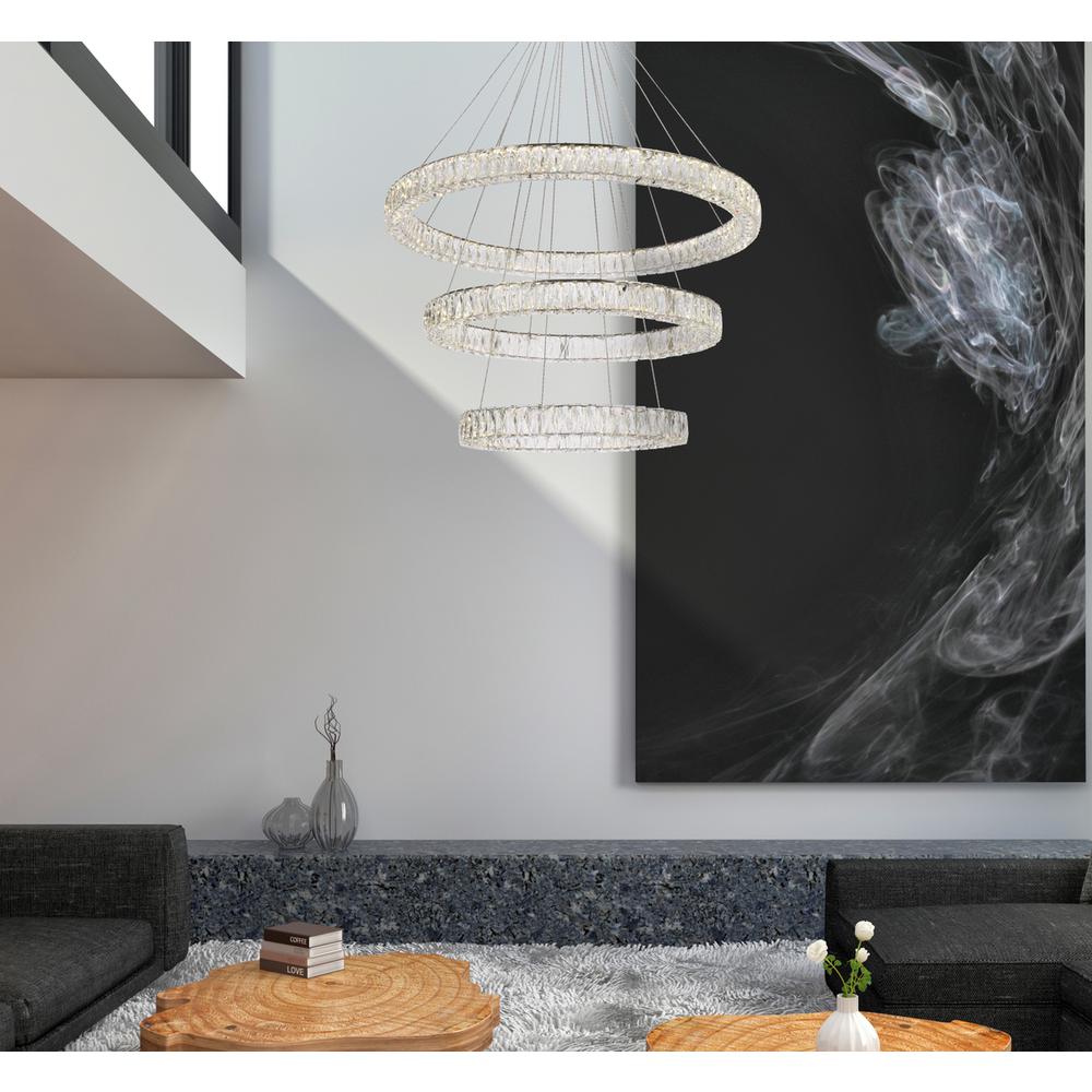 Monroe 41 inch LED triple ring chandelier in chrome. Picture 7