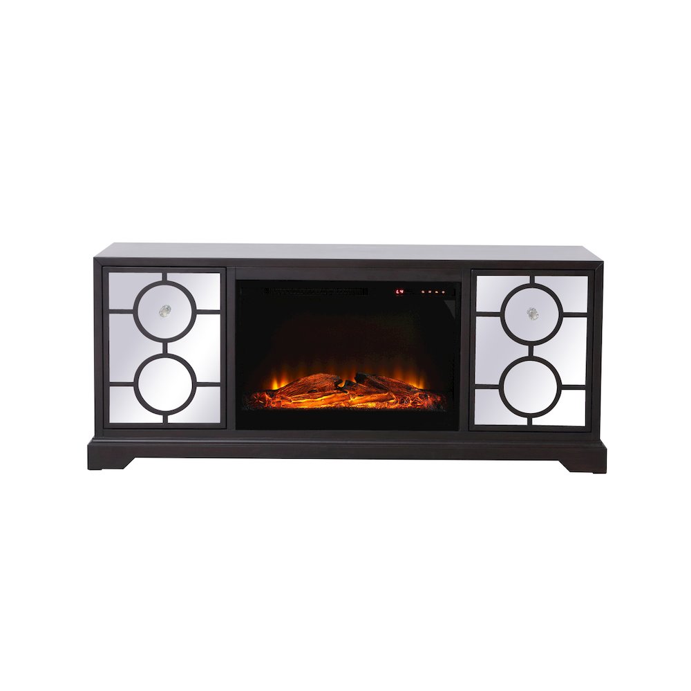 60 In. Mirrored Tv Stand With Wood Fireplace Insert In Dark Walnut. Picture 1