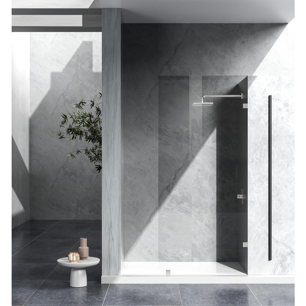 Fixed frameless shower door 35 x 78 Brushed Nickel. Picture 1