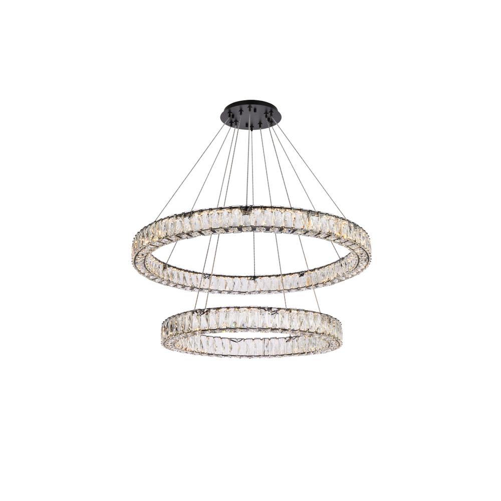 Monroe 36 inch LED double ring chandelier in black. Picture 1