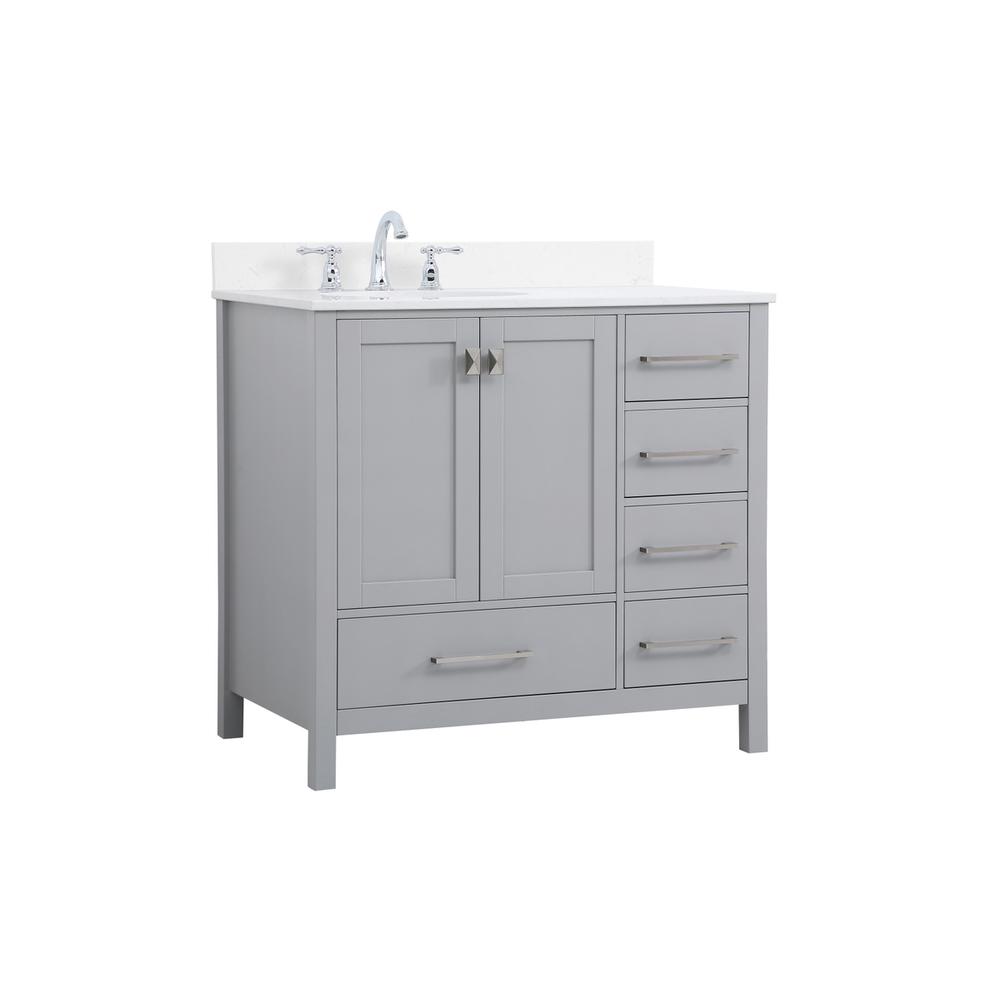 36 inch Single Bathroom Vanity in Gray with Backsplash. Picture 7