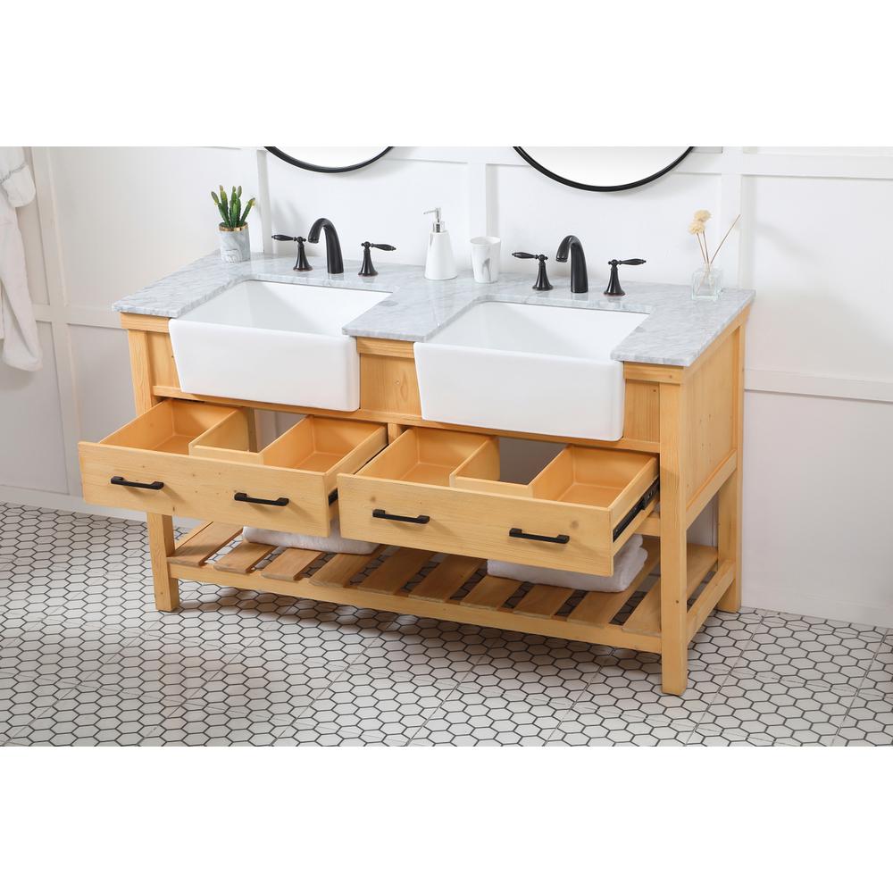 60 inch double bathroom vanity in natural wood. Picture 3