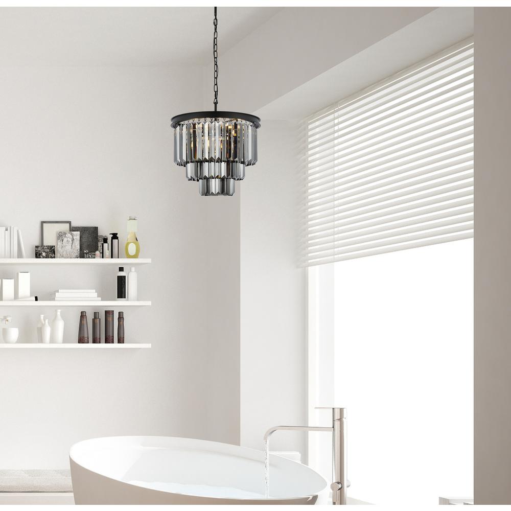 Sydney 9 light Matte Black Chandelier Silver Shade (Grey) Royal Cut Crystal. Picture 8
