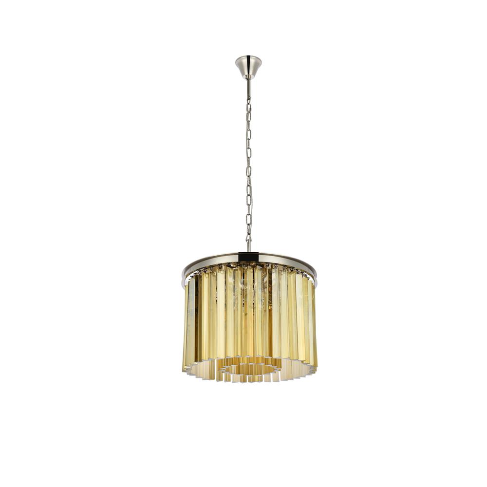 Sydney 6 light polished nickel Pendant Golden Teak (Smoky) Royal Cut Crystal. Picture 6
