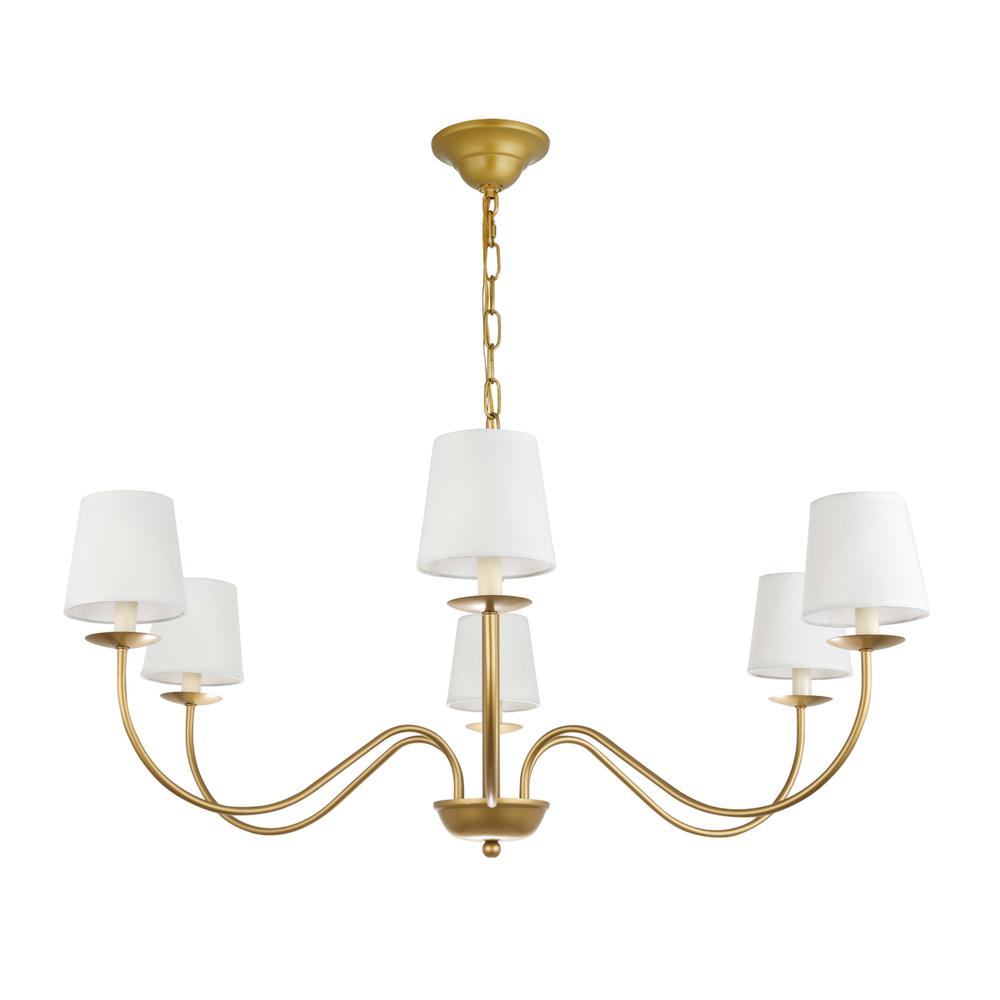 Eclipse 6 light Brass and White shade chandelier. Picture 7